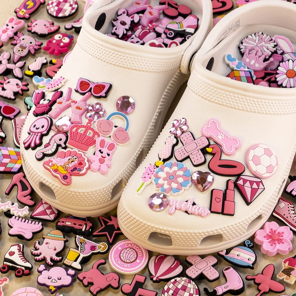 10/20/50/100pcs Random All Pink Shoe Charms Cartoon Cute Animal Plant Shoe Decorations Pins for Women Girl Sandals Accessories