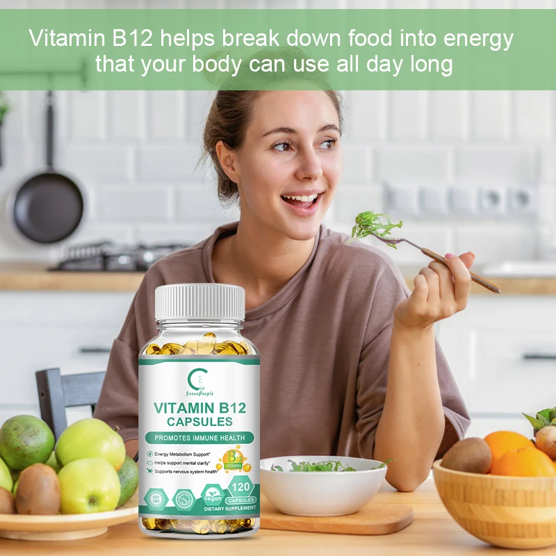 GPGP Greenpeople Vitamin B12 Capsule 1000 Mcg Methyl B12 with Organic Spirulina Supports Healthy Mood Energy Heart Eye Health