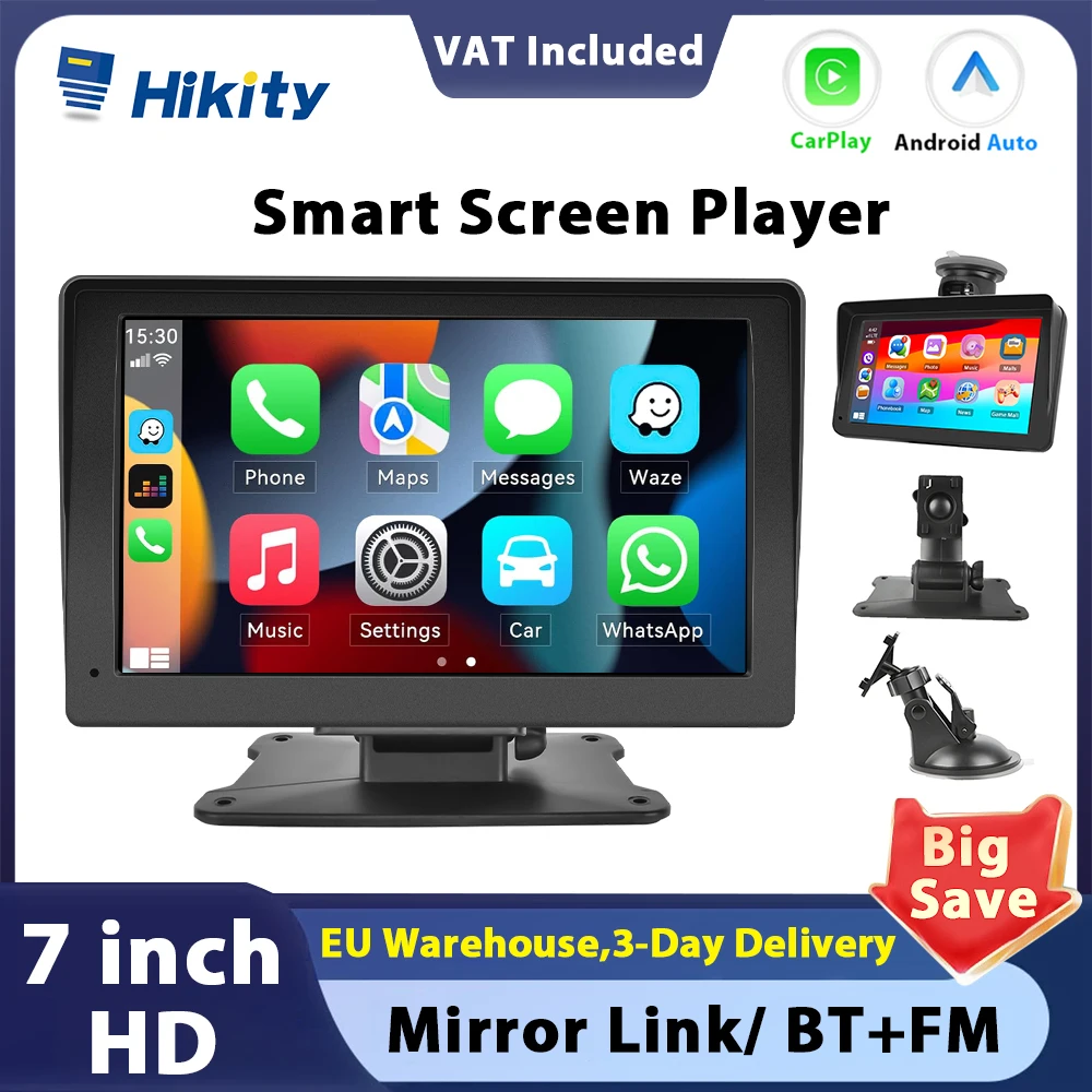 Hikity 7-inch Touch Screen Carplay Radio Multimedia Video Player Support Carplay Android Auto Back Camera With Voice Control