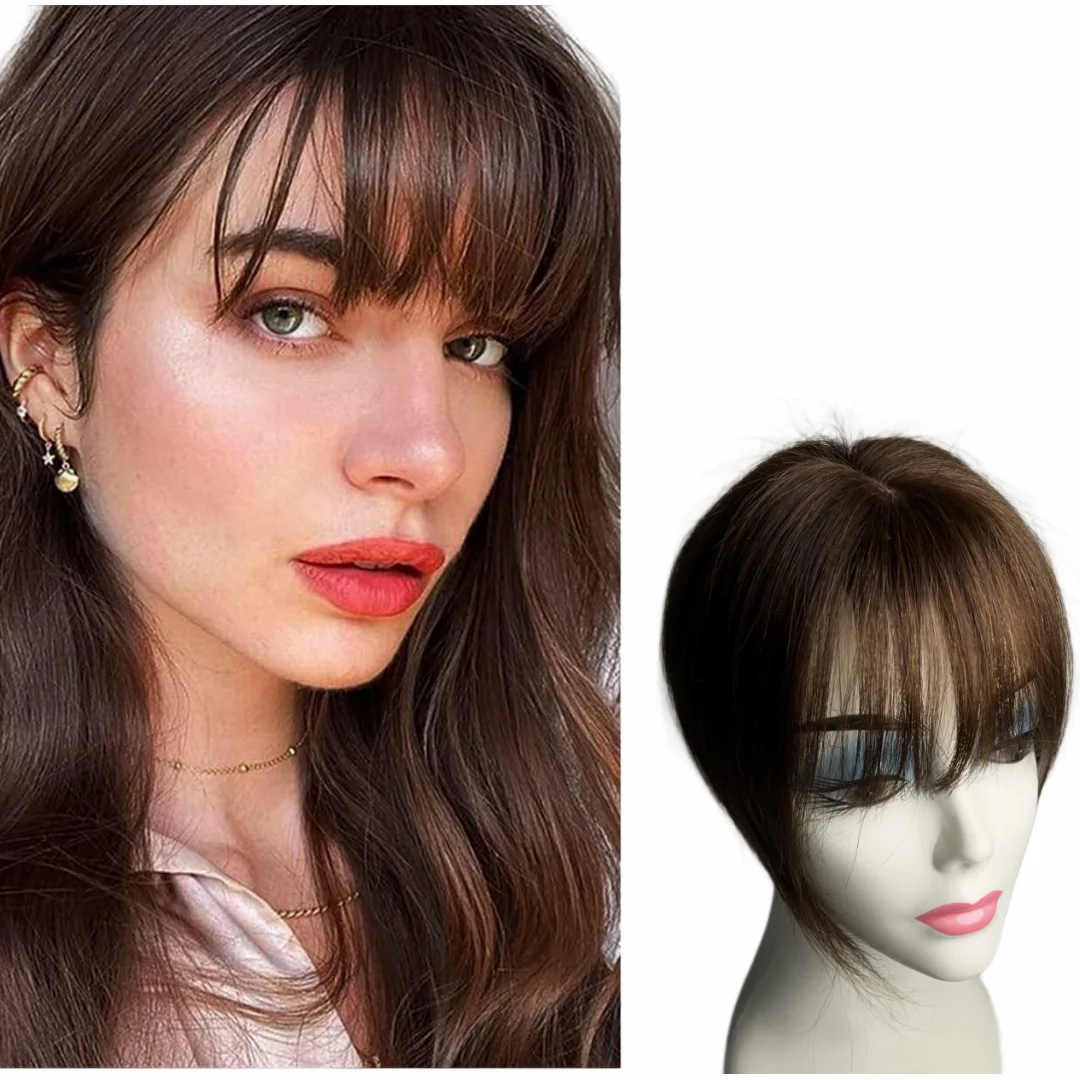 100% Human Hair Bangs Toppers Clip In Hairpieces With 3D Air Bangs Real Hair For Women Straight Fringe For Mild Thinning Hair