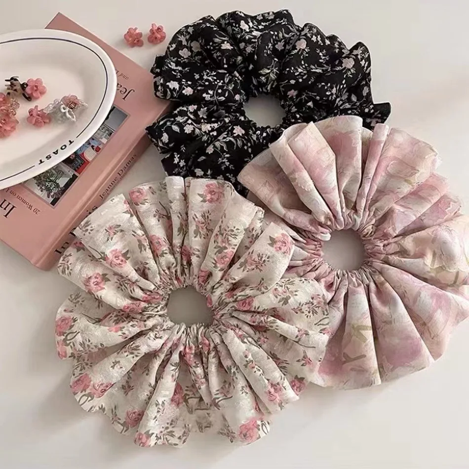 New Korean Ins Fashion Oversize Large Elastic Hair Band Flower Pattern Hair Scrunchies For Woman Girls Hair Accessories