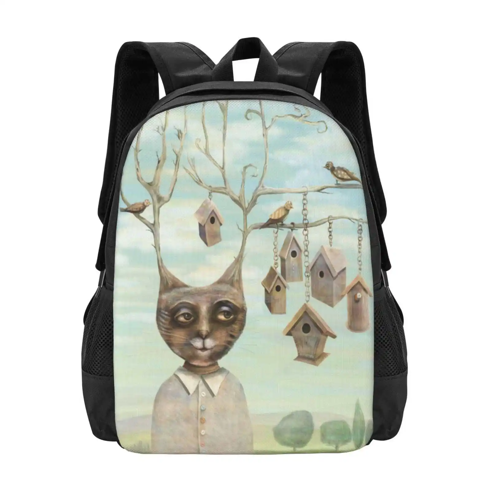 Bird Houses Pattern Design Laptop Travel School Bags Cat Animals Birds Bird Houses Trees Sky Surreal Whimsy Antlers Funny Cute