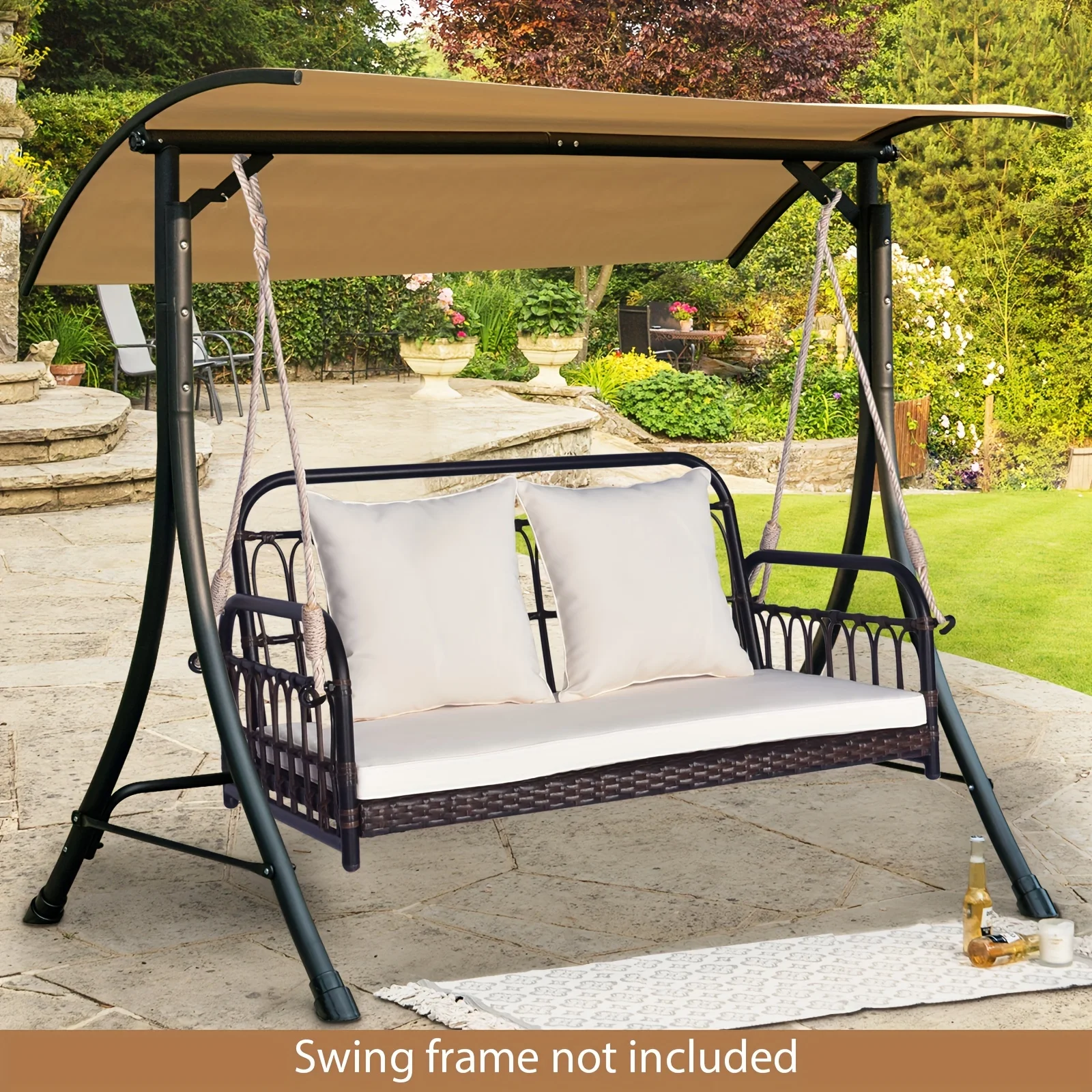 Outdoor Wicker Loveseat with Cushioned Hanging Seat for Two