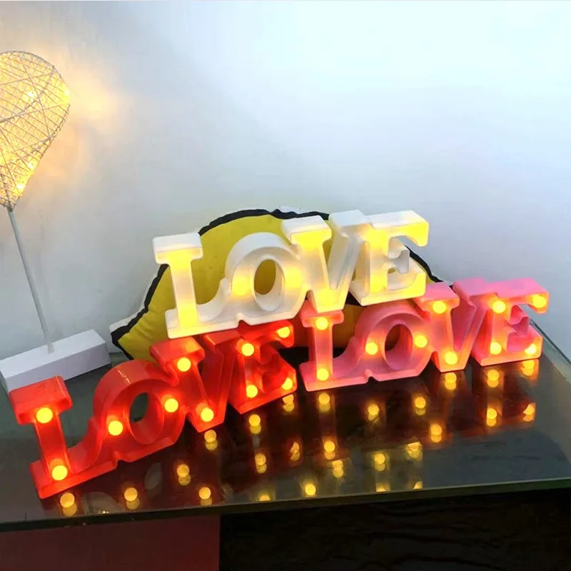 Romantic Valentine\'s Proposal 3D LOVE LED Letter Sign Night Light Heart Marquee Table Lamp Lanterns Lamp for Christmas Wedding