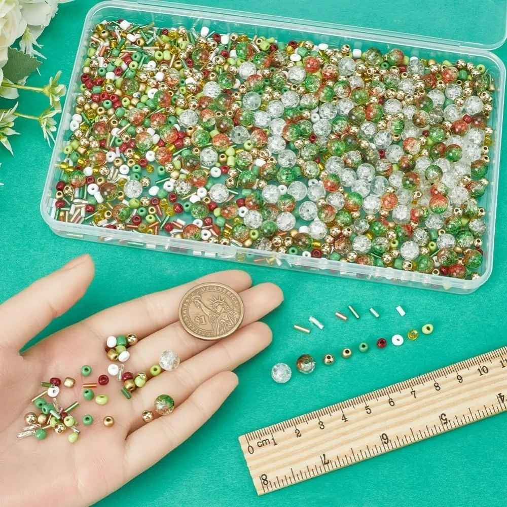 1박스 1360개 크리스마스 비즈 키트 크리스마스 비즈 크리스마스 장식용 비즈 유리 비즈 씨드 비즈 벌크 스페이서 루즈 비즈 쥬얼리용