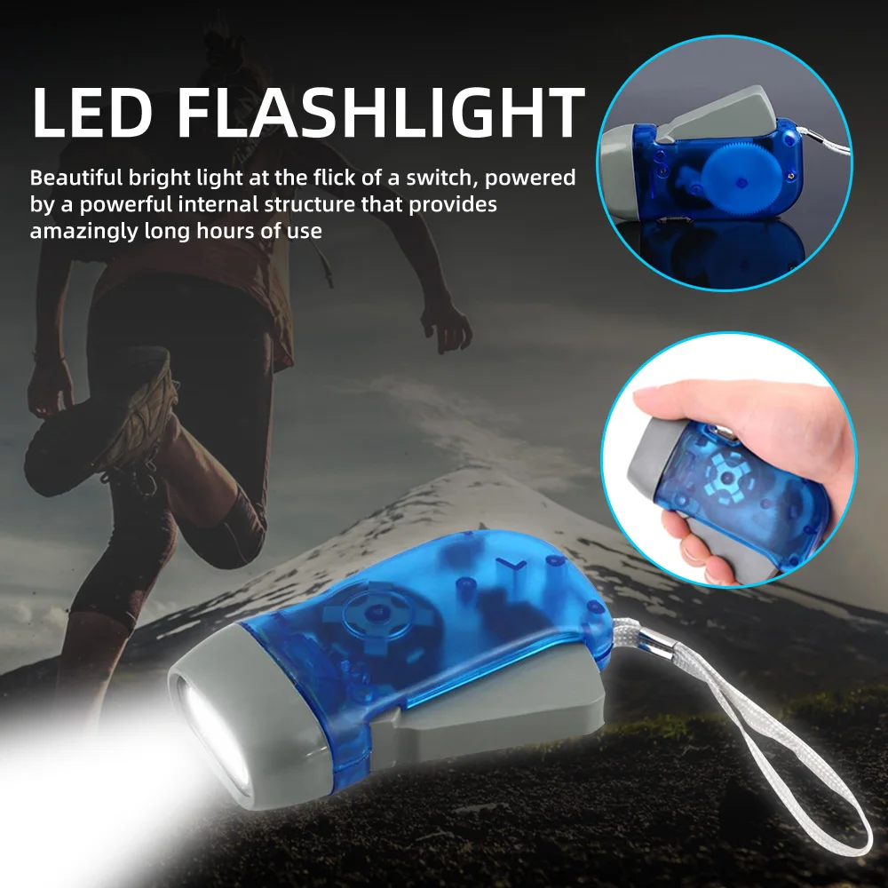 Hand Crank Flashlight Manual Squeeze Power Light No-battery Required LED Torch For Emegency Hurricane Storm Backpacking Camping