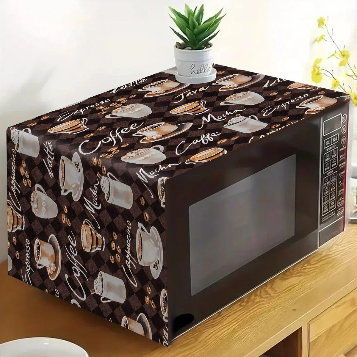 Coffee Cup Printed Microwave Oven Dust Cover Polyester Machine Protector Decorative Kitchen Appliance Cover Kitchen Decor
