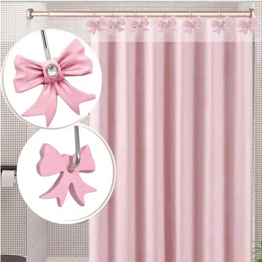 Decorative Shower Curtain Hooks Bow Tie Rust Resistant Hooks Glide Shower Ring Hangs Holder Bling for Bathroom, Pack of 12 view 3
