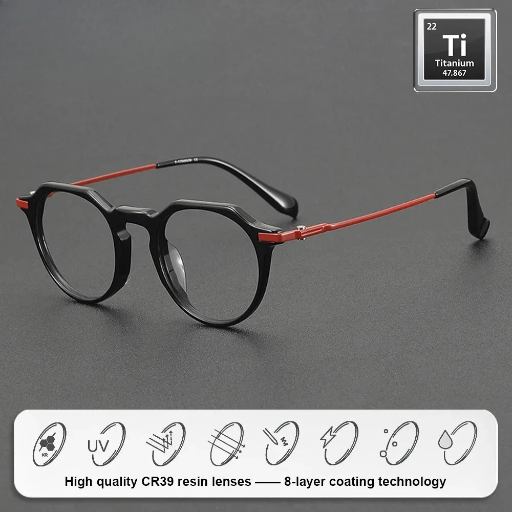 KUXA (S) الرجال التيتانيوم النقي إطار متعدد الأضلاع قصر النظر مخصص وصفة طبية نظارات مكافحة الضوء الأزرق نظارات الكمبيوتر التقدمية