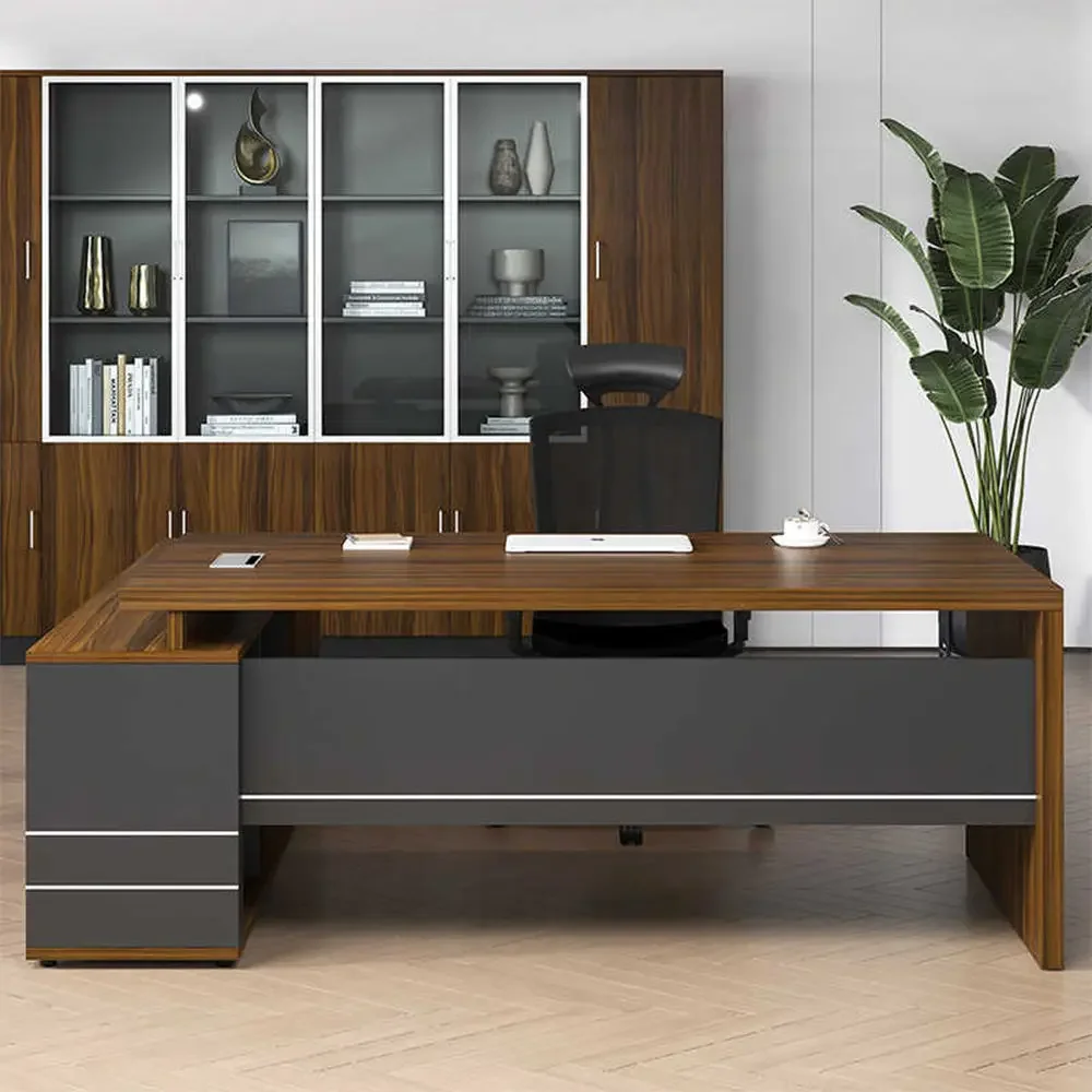 

# SimpleModern Office Desk With Side Cabinet Manager Supervisor Desk And Chair Combination Boss Desk