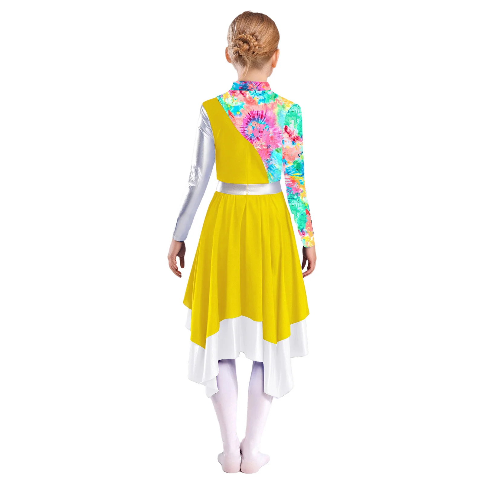 Kids Girls Liturgical Praise Modern Lyrical Dance Tunic Dresses Print Metallic Church Worship Dance Choir Performance Costume - Image 5