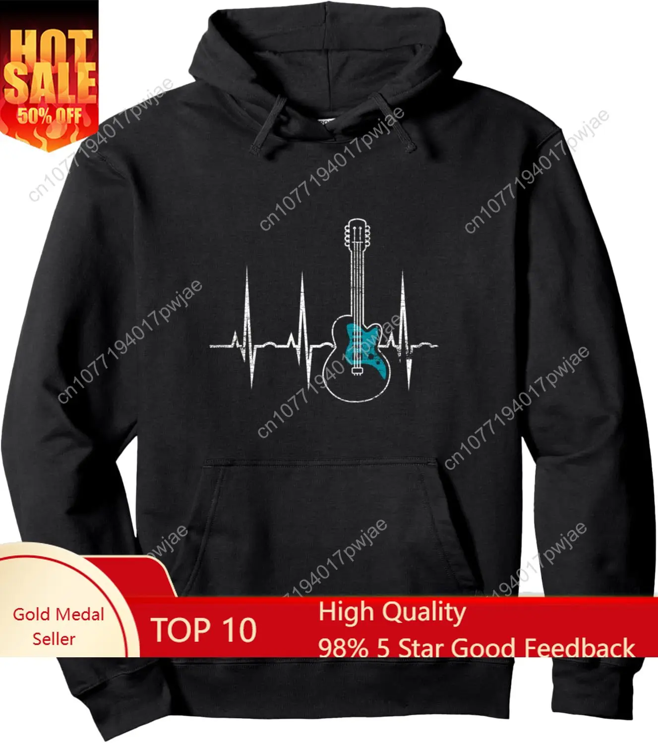 

Heartbeat Guitarist Guitar Pullover Hoodie