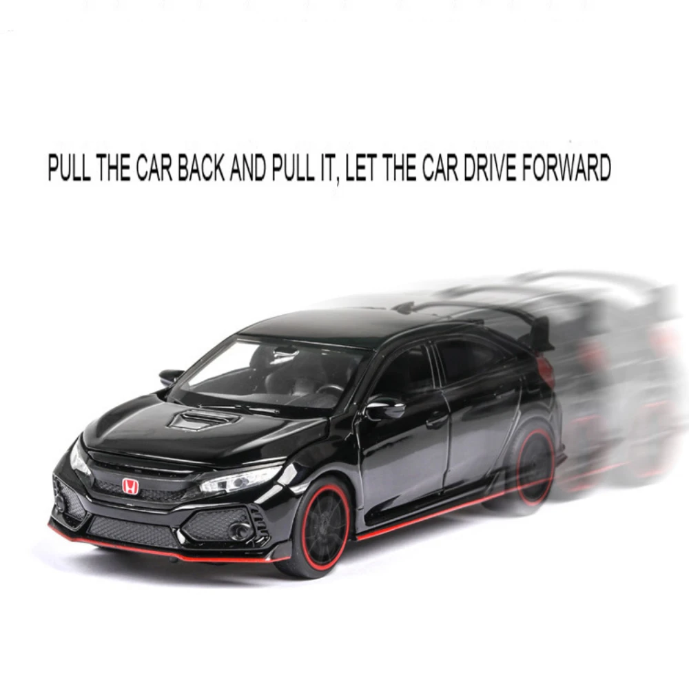 1:32 Honda CIVIC TYPE-R Alloy Diecast Toy Cars Model Simulated With Sound Light vehicles Collection Toys Children Birthday Gifts