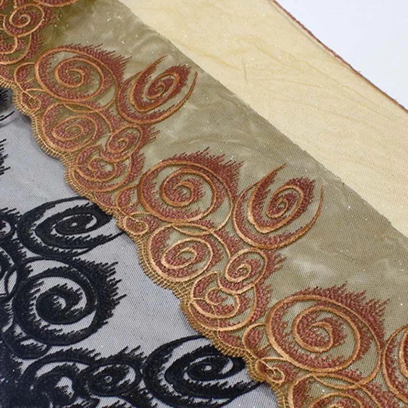 

28Yards Embroidery Lace Fabric Black Yellow Mesh Embroidery Lace Trim Glitter Powder for Lingerie Evening Couture Dress