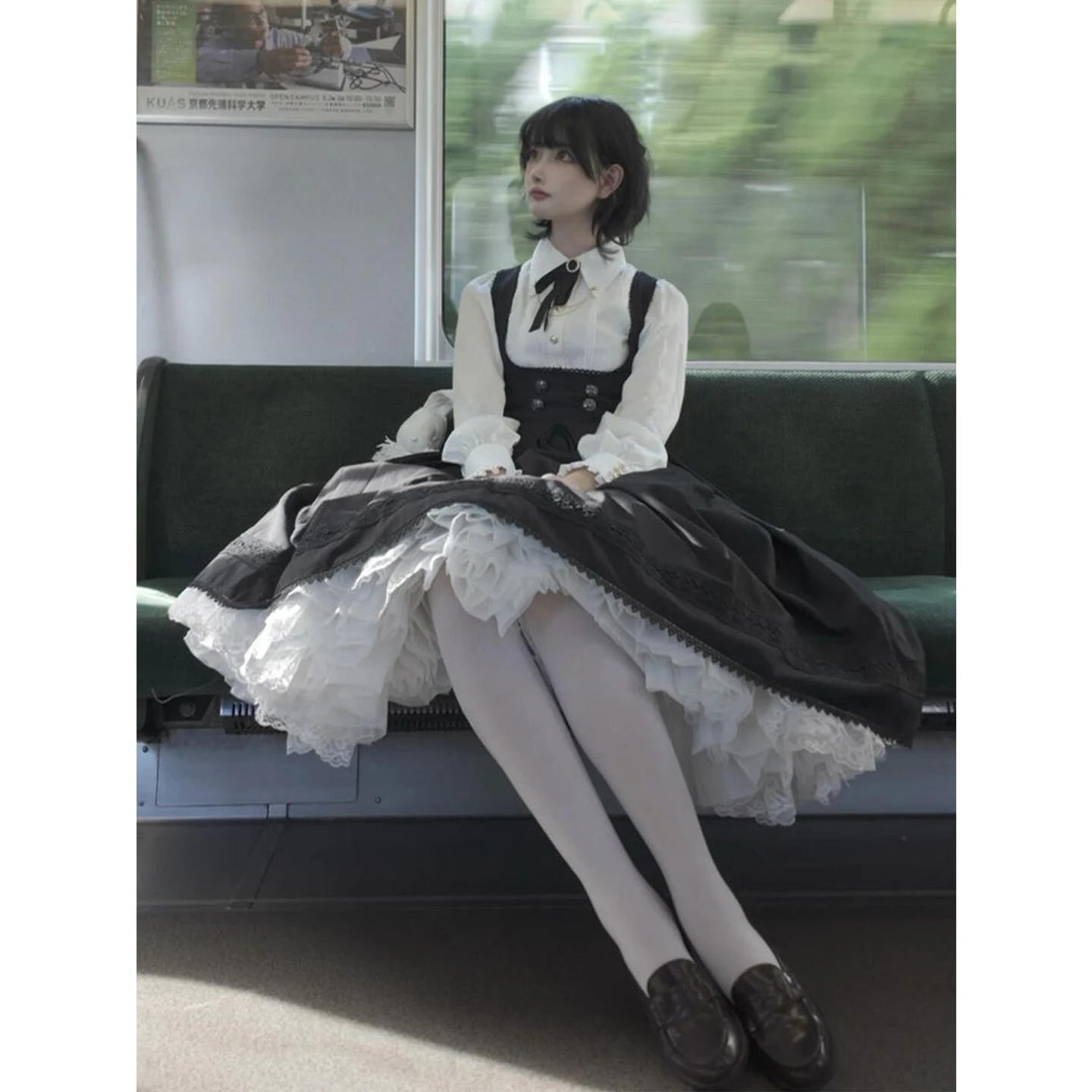 Akademie-Stil japanisches Original-Lolita-Gothic-Kleid-Set Halloween Cosplay Retro elegantes Mädchen weißes Langarm-Shirt-Set