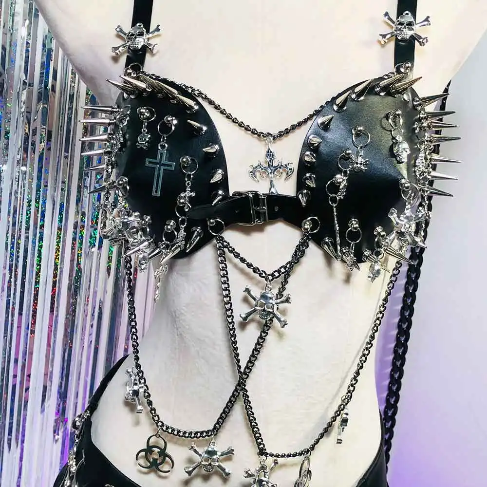 

90s Punk Rock Emo DIY Harajuku Kawaii Grunge Goth Y2K Halter Camisole TOPS E-Girls Eco Gothic Tanks Cross Hand Made Skull