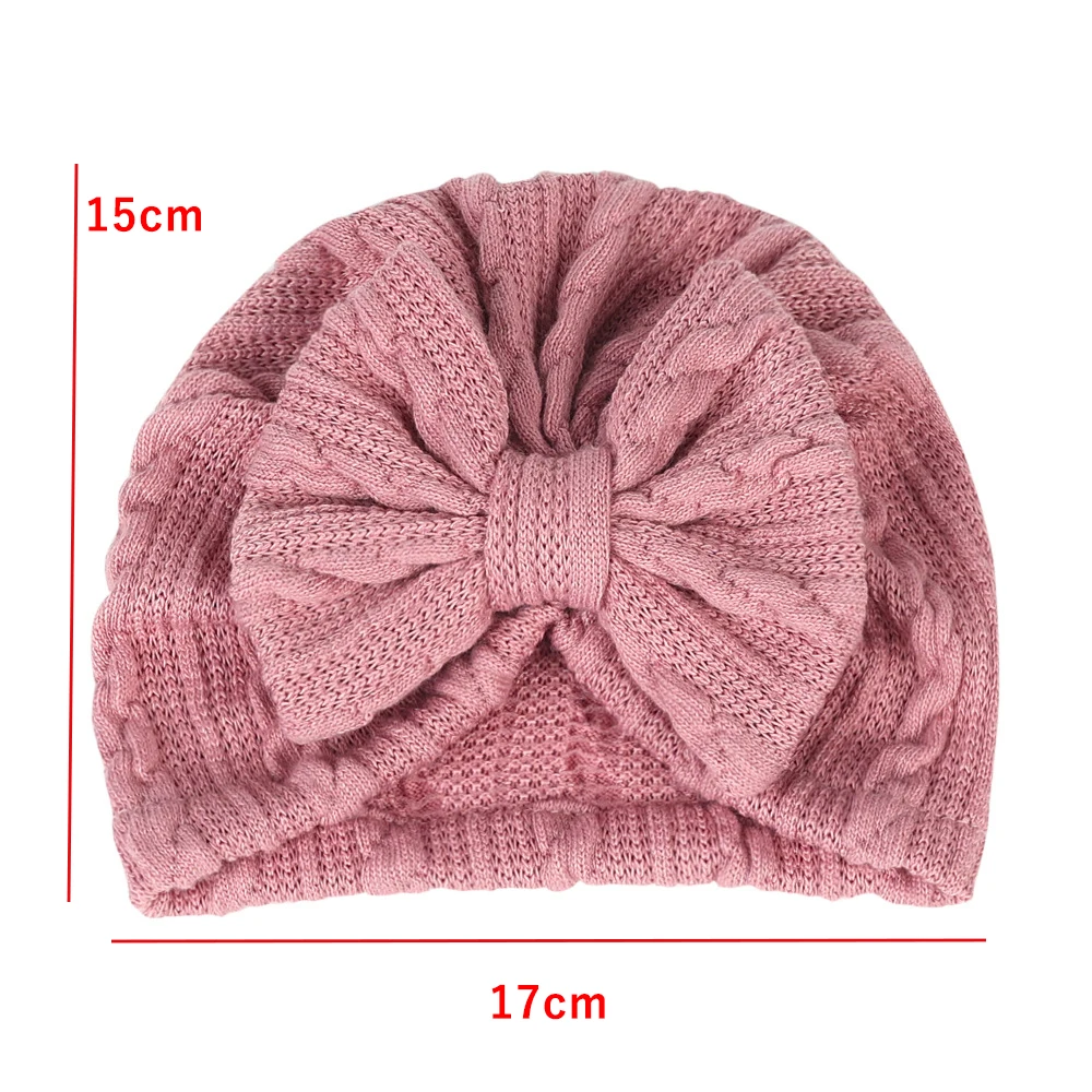 0-6M Lovely Bowknot Knitted Baby Hat Cute Solid Color Baby Girls Hat Turban Soft Newborn Infant Cap Knitting Beanies Head Wraps