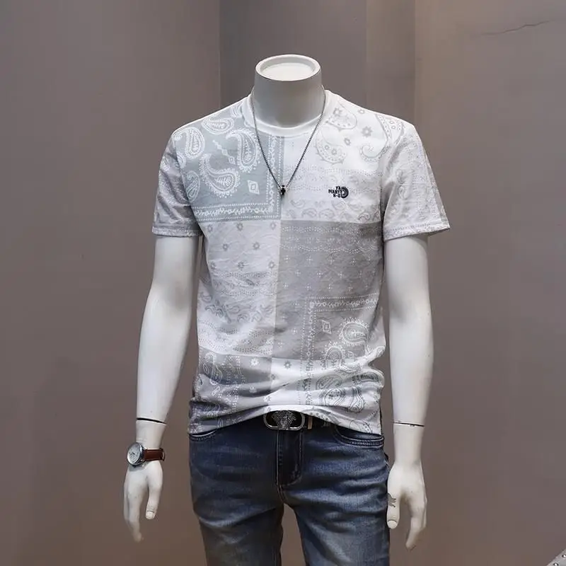 Men's breathable thin short-sleeved T-shirt Korean youth printed casual round neck half-sleeved