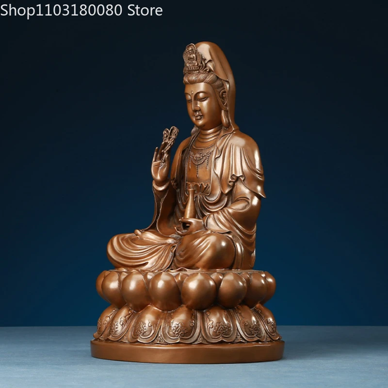 Red copper carving Sit Lotus Guanyin buddha statue Chinese  Tibet  KWAN-YIN sculpture Large size