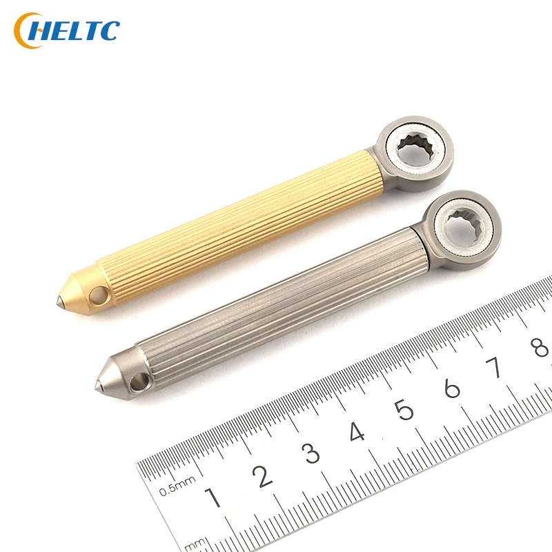 1*Titanium Alloy Brass Modular Screwdriver Ratchet Wheel Screwdriver With 2PCS S2 Bit EDC Riding Equipment Tungsten Head Gadget