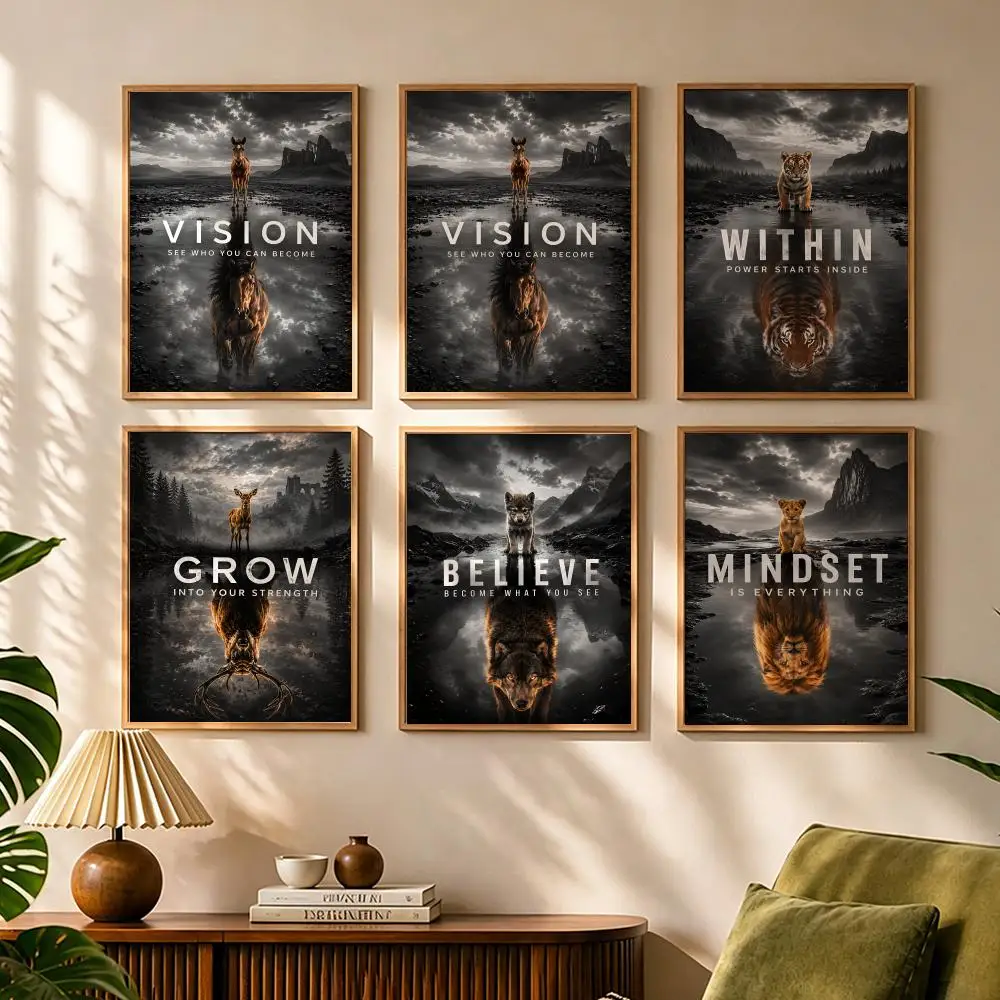Black White Gradient Wildlife Painting Calligraphy Minimalist Canvas Wall Art Waterproof Fade-proof Gallery Decor&living Room