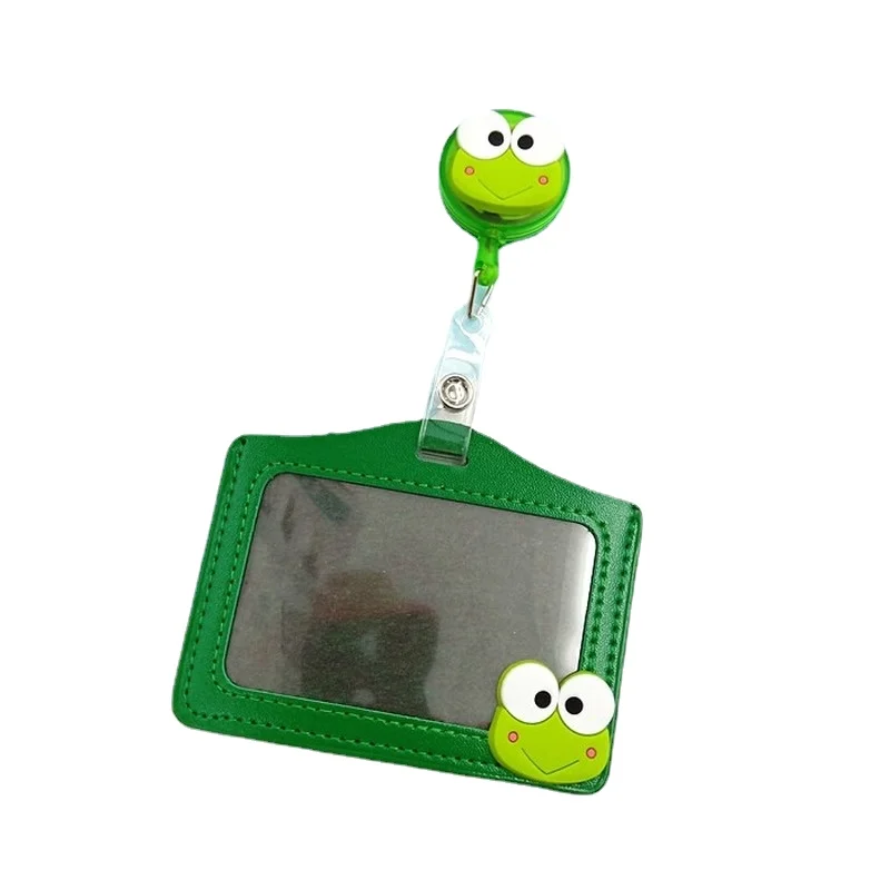 Cartoon Staff Badge Holder for Nurse ID Name Badges Pass Bus Card Sleeve Leather Work Card Cover Case with Easy Pull Clip Reel