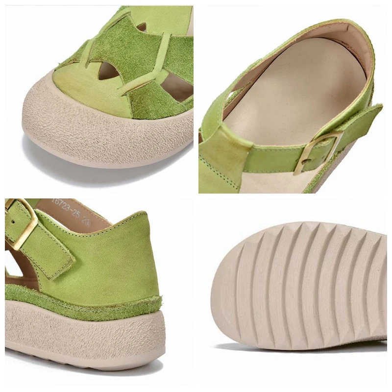 Koznoy 3,5 cm 2025 tejido de vaca gamuza sandalias planas de cuero genuino señoras verano cómodo étnico mujeres plataforma cuña zapatos de moda