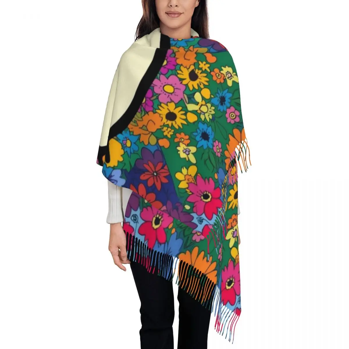 

Custom Luxury Hello Kitty Cartoon Tassel Scarf Women Winter Warm Shawl Wrap Lady Scarves