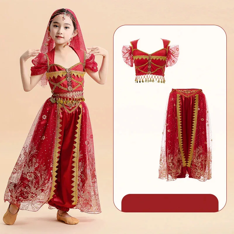 Halloween Princess Dress New Jasmine Princess Aladdin Divine Lamp Children's Set Indian Dance Girl Performance Dress