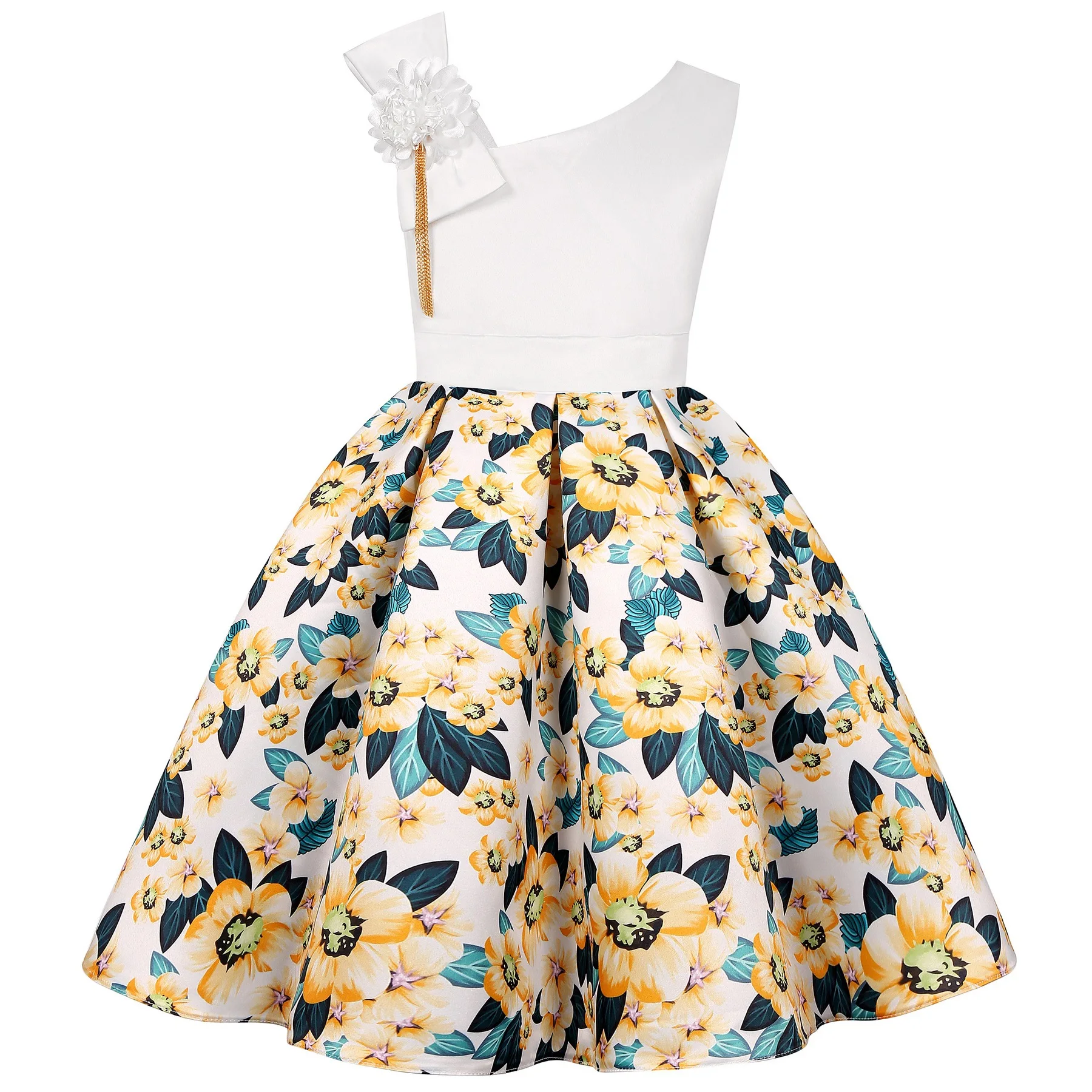 HETISO Floral Cotton Tutu Dress for Girls Children's Flower Birthday Wedding Clothes Suitable for Ages 2-10 Years