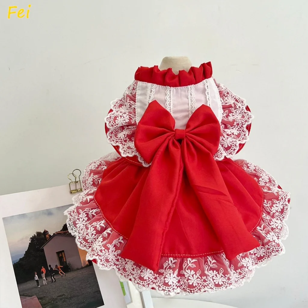 

Handmade Floral Pet Tutu Dress - Custom Red Cute Skirt for Small Dogs & Cats, French Bulldog, Bichon, Pomeranian, Maltese Puppy