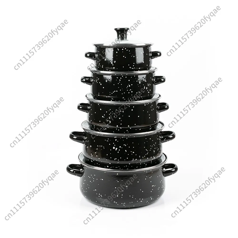 16/18/20/22/24cm Speckled Enamel Stew Pot 5-Piece Set Thickened Glass Lid Casserole For Induction Gas Stove Kitchen Cookware