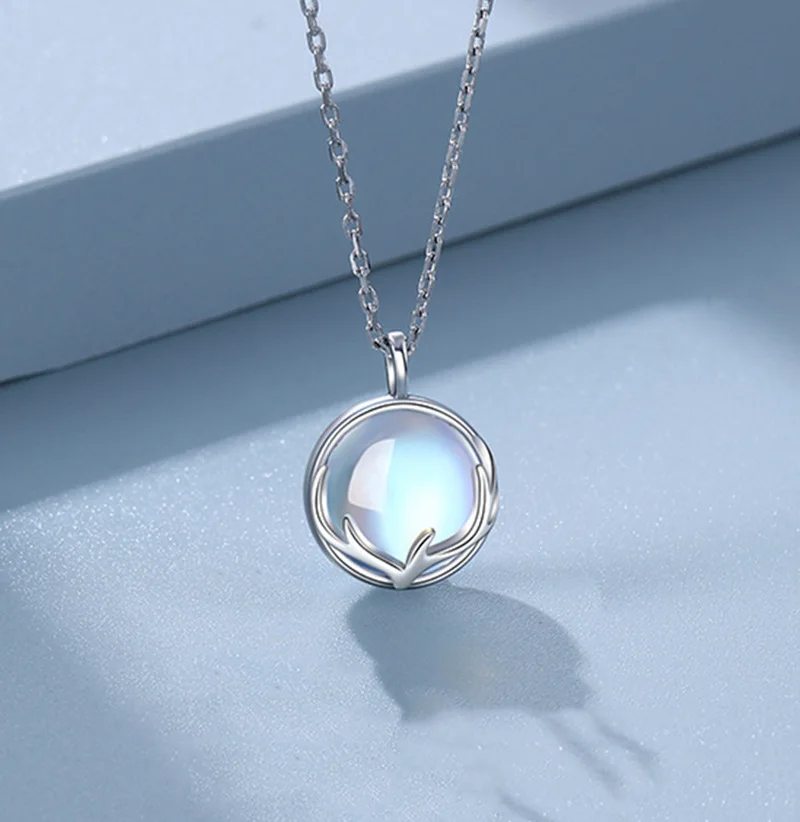 CIAXY Silberfarbene Mondstein-Anhänger-Halsketten für Damen, temperamentvolle Hirschgeweih-Schlüsselbeinkette, luxuriöser Schmuck, Collares – Detail 7