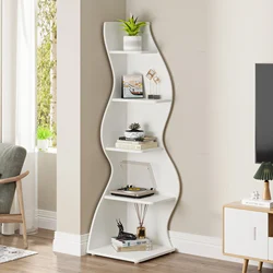 Tribesigns Corner Shelf, Modern 5-Tier Wall Corner Bookshelf, Stylish Corner Small Bookcase Storage Rack Plant Stand