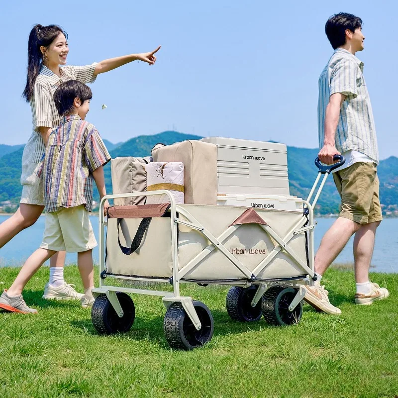 Large Foldable Camping Cart Outdoor Picnic Night Market Pull Handle Beach Cart Shopping Trolley Picnic Camping Cart