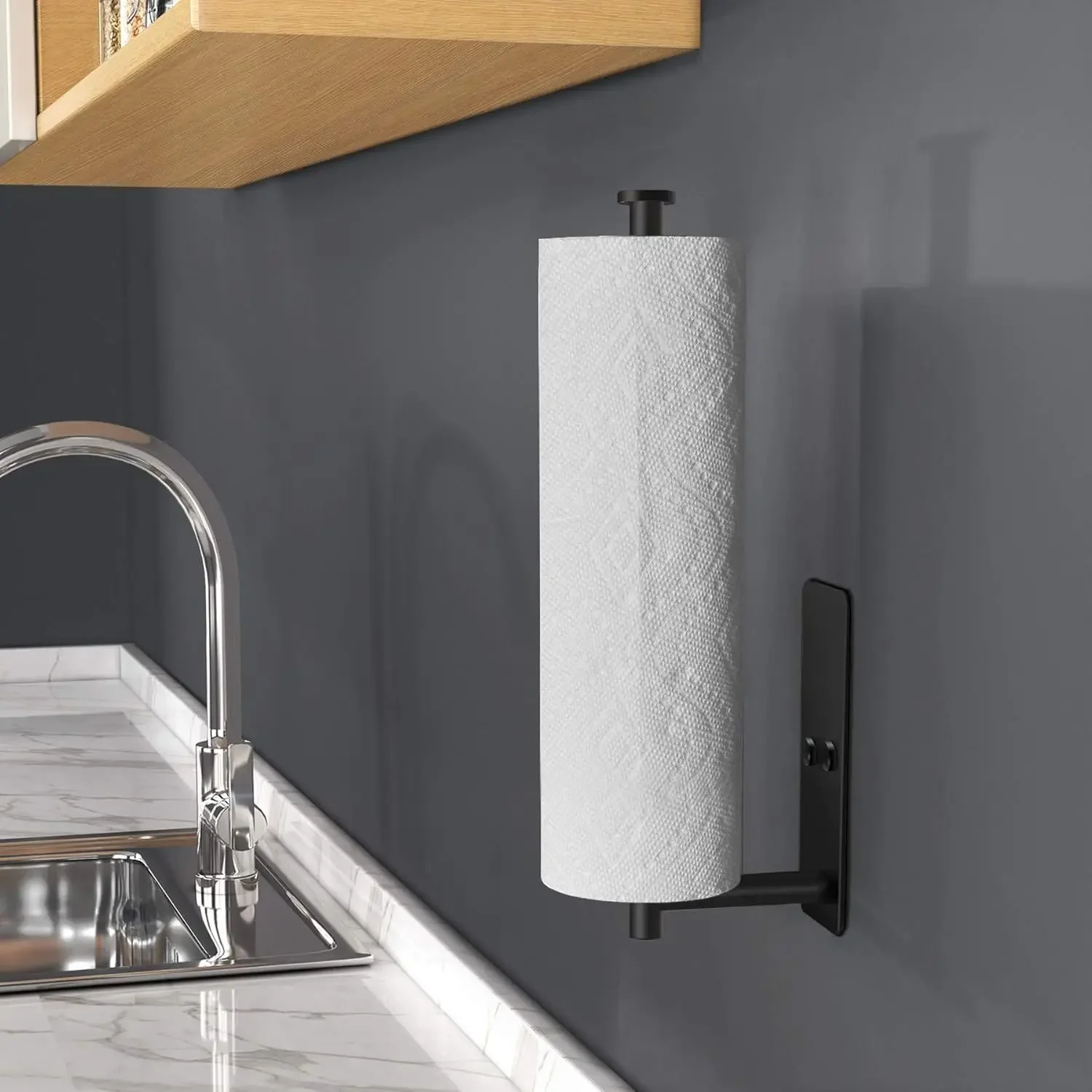 

No Drill Stainless Steel Paper Towel Holder, Under Cabinet Wall Mount, Kitchen Organizer, Easy Install