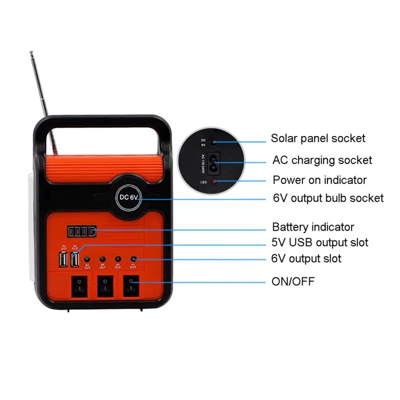 Imagem -05 - Luz Solar Painel de Energia Solar Kit Gerador Casa Sistema Lâmpada Led Destaque Poupança Energia Luz Solar Iluminação com fm Radi 25w