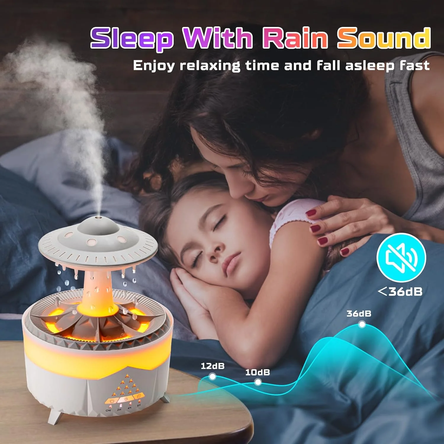 Rain Humidifier Diffuser Water Drip Humidifier with  Waterfall Lamp  Humidifier Rain Sounds White Noise Humidifier Air  for Bedr