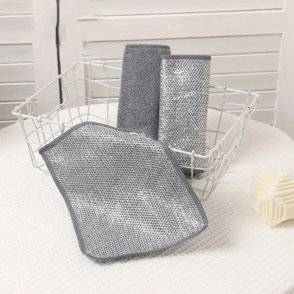 3PCS Scouring Pad Steel Wire Washing Cloth Wiping Rags Non-Stick Oil Dishwashing Cloth Non-Scratch Microfiber Dishcloths