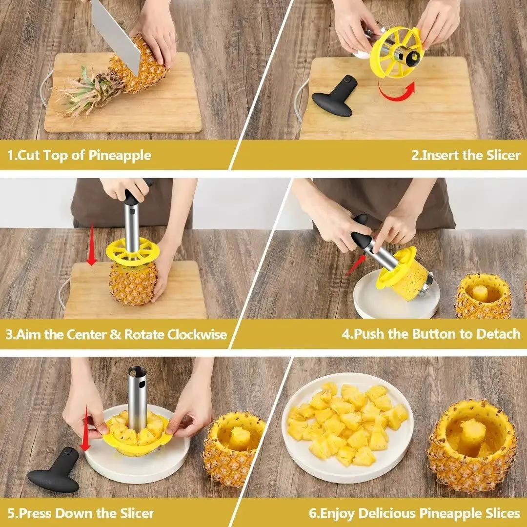 Stainless Steel Pineapple Corer and Slicer Tool Pineapple Cutter with Sharp Serrated Tips Cutter Corer Slicer Kitchen Tools