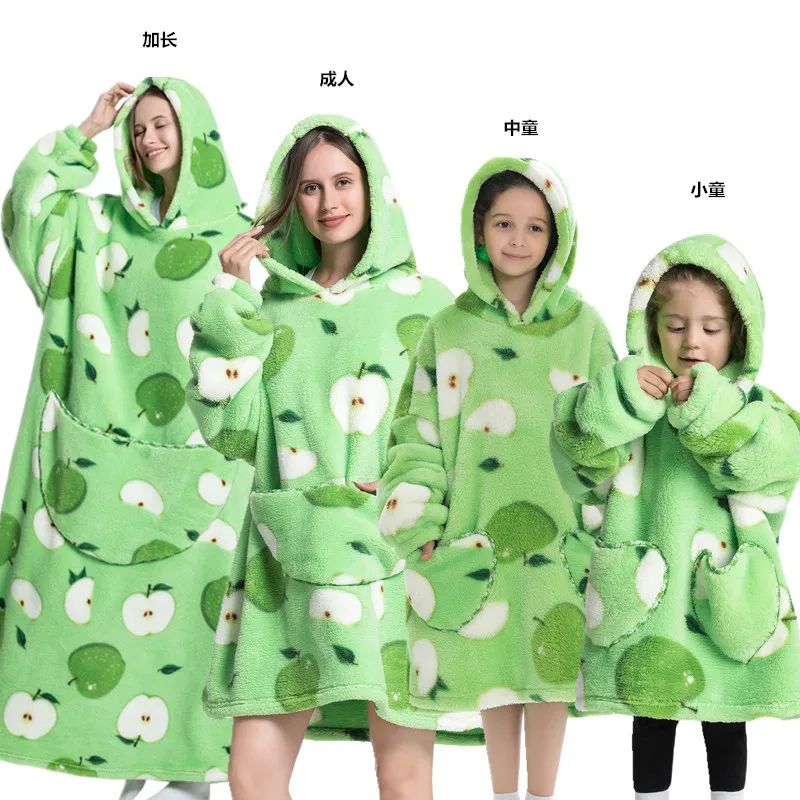 Warm Clothes Lazy Blankets Hats Long Ankles Thick Women's Home Pajamas Are Cute In Autumn And Winter