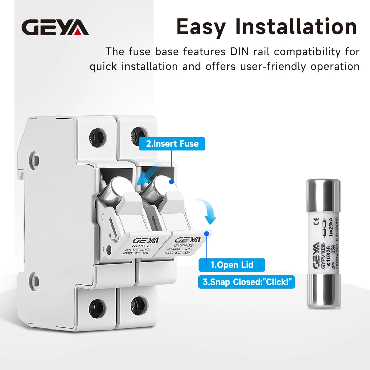 GEYA 10PCS Weaving Texture Solar DC Fuses 1000V PV Photovoltaic FUSE High Voltage for Solar System Protection GPV 10A 25A 30A