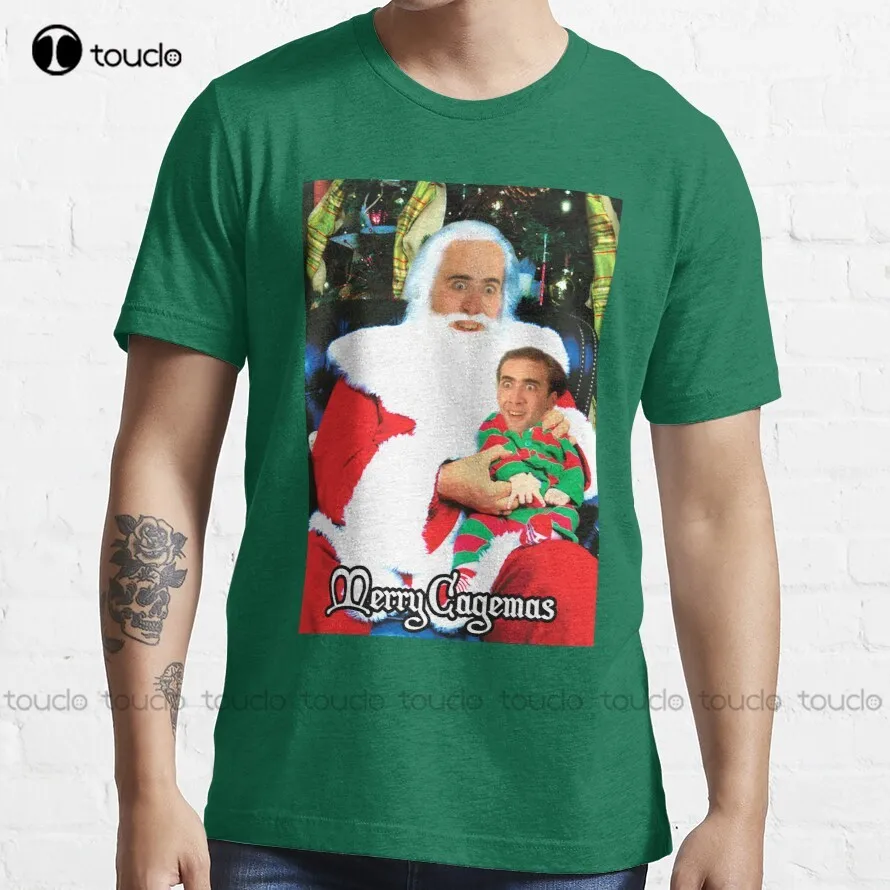 Merry Cagemas Santa Knee Nicolas Cage Christmas T-Shirt College T Shirts Custom Aldult Teen Unisex Digital Printing Tee Shirt