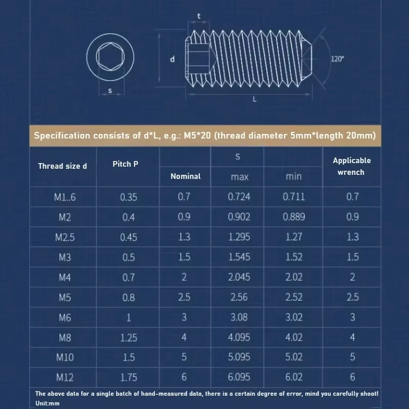 DIN 916 Brass Cup-Head Hexagon Socket Set Screws,  Copper Headless Bolts, Concave-End Grub Screw  M2 M2.5 M3 M4 M5 M6 M8 M10 M12
