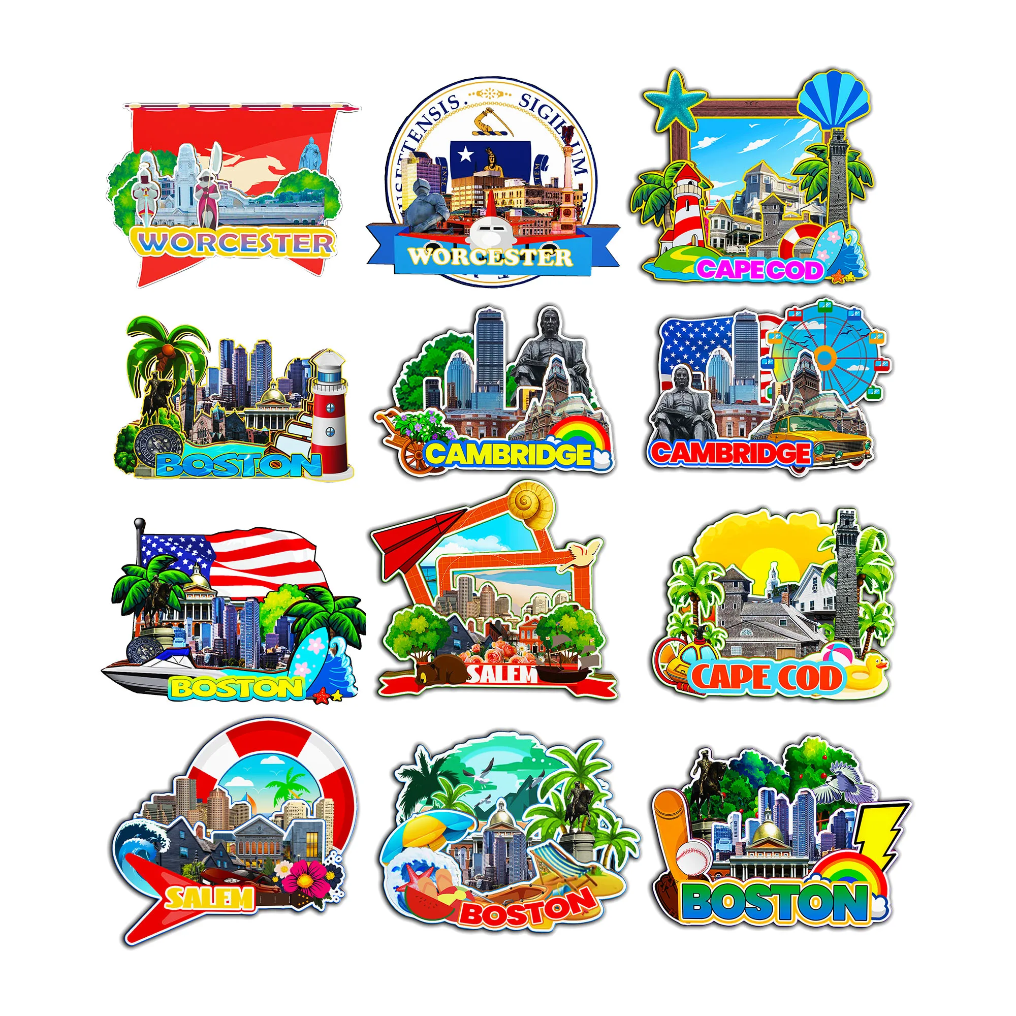 مغناطيس ديكور لكامبريدج سالم Worcester بوسطن كيب كود ماساتشوست الولايات المتحدة الأمريكية مدينة لاندمارك ملصقات الثلاجة الخشبية ثلاثية الأبعاد #1