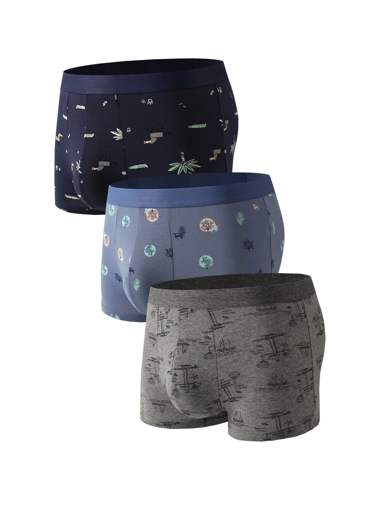 

3 шт. модные, модные, удобные и дышащие мужские шорты-боксеры с принтом