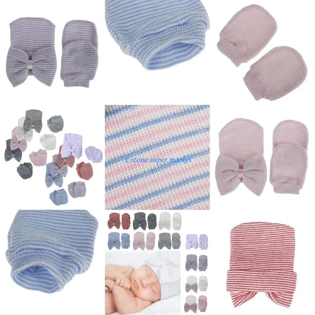

090B Newborn Mitten Sock Set of 1 Pair (0-6 Months) Infant Baby Cap with Big Bow