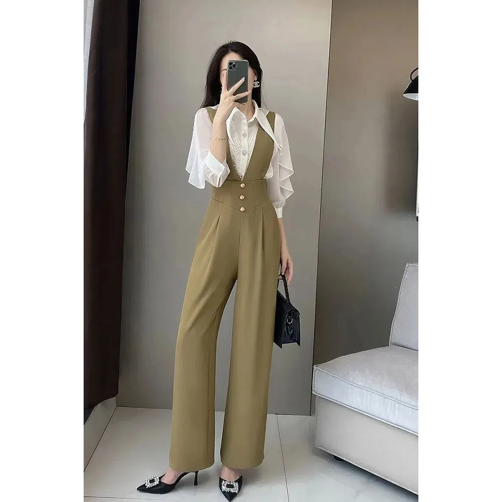 Design Sense Chic Jumpsuit For Women Spring Autumn 2023 New Advanced Slim High Waist Suit Wide Leg Pants Women Black Overalls