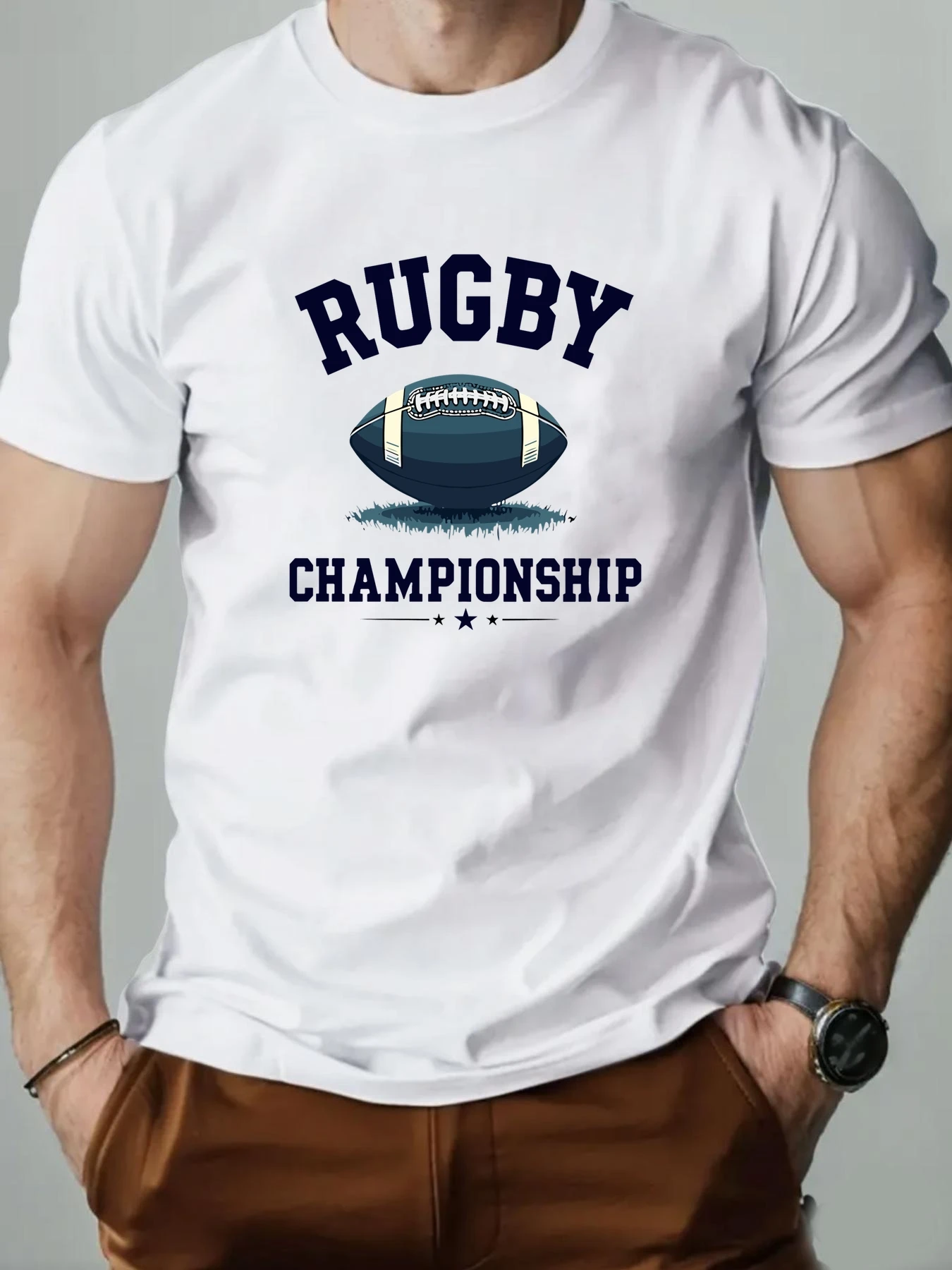 

Men t-shirt 100% Cotton Rugby Pattern Print Round Neck Breathable Streetwear Oversized Tee Casual Fashion High quality Clothing
