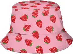 Strawberry Bucket Hat Brim Cap Sun Hat Cute Fisherman Hats Packable Cap Girls Hat for Adults